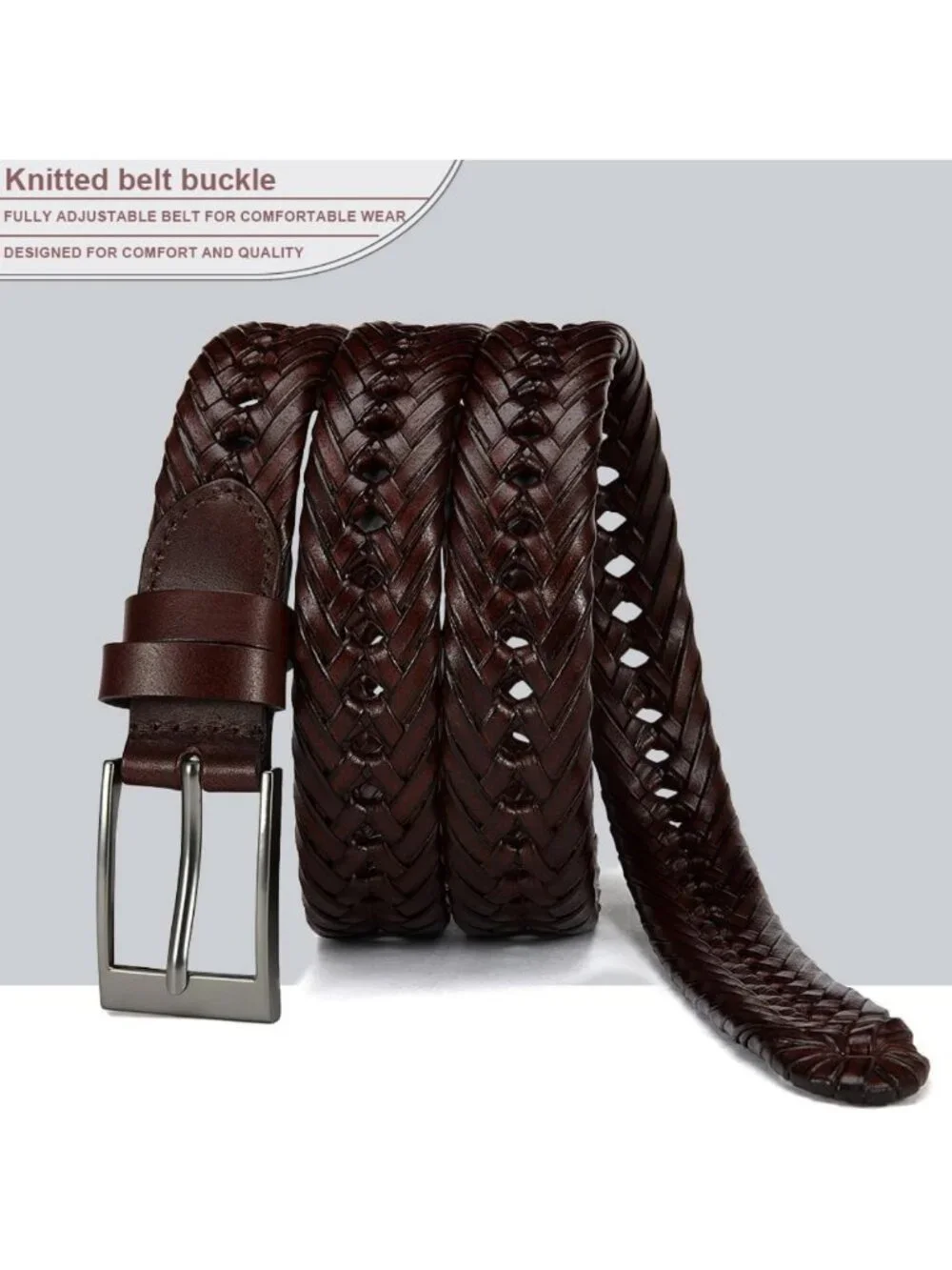 Stylish Men's Adjustable Braided Leather Dress Belt - Perfect for Any Occasion